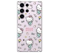 Personalaizer Funda Silicona Flexible Transparente para Samsung Galaxy S24 Ultra con Diseño de Hello Kitty y Patrón de Stickers - Estilo Kawaii - Carcasa TPU