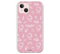 Personalaizer Funda Siliona Flexible Transparente para iPhone 15 con Diseño de Hello Kitty patrón sobre Rosa - Carcasa TPU Compatible con iPhone 15