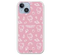 Personalaizer Funda Siliona Flexible Transparente para iPhone 15 Plus con Diseño de Hello Kitty patrón sobre Rosa - Carcasa TPU Compatible con iPhone 15 Plus