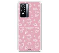 Personalaizer Funda Siliona Flexible Transparente para Vivo Y76 5G con Diseño de Hello Kitty patrón sobre Rosa - Carcasa TPU Compatible con Vivo Y76 5G