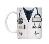Personalice la taza de café de cerámica con nombre del médico con estetoscopio 3D, taza con patrón de latido del corazón, regalo para hospital, estetoscopio profesional, taza con patrón de latido