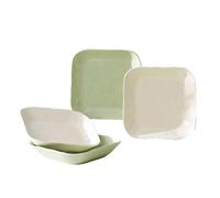 Personalidad creativa del hogar de vajilla de cerámica color crema bajo esmalte, plato cuadrado profundo de 8 pulgadas, paquete de 4