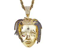 Personalidad Retro Hombres Hip Hop Colgante Collar XXXTENTACION Micro-incrustaciones Circón Hombre Cabeza Colgante Joyería-gold-One size