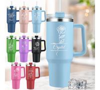 Personalised 40 oz Tumbler with Handle Straw Stainless Steel Coffee Tumbler