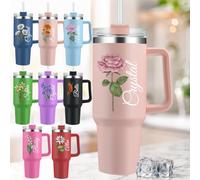 Personalised 40 oz Tumbler with Handle Straw Stainless Steel Coffee Tumbler
