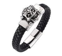 Personalised Bracelets Engraved Pirate Skull Charm Bracelet Wrist Chain Stainless Steel with Magnetic Clasp Gifts