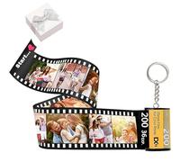 Personalised Film Roll Keychain with Photo 10/15/20/25 Pcs With Wooden Camera Packaging Box, Colorful Picture and Text Custom Camera Roll Film Keyring Christmas Holiday for Woman Dad Mom (LOVE)
