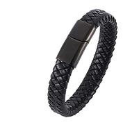 Personalised Gifts Bracelet Braided Bangle Men's Woven Bracelets Man Black Stainless Steel with Magnetic Clasp Length 18.5 cm, Faux, Without Zirconia