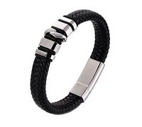 Personalised Gifts Charm Bracelet Boy, Bracelets Men's Engraved Woven Bracelet for Men Personalised Black Bracelet Stainless Steel with Magnetic Clasp, Length 21 cm, Faux