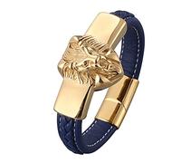Personalised Gifts Men's Bracelets Bangle for Men Lion Head Bracelets Wrist Chain Stainless Steel with Magnetic Clasp Length 16.5 cm, Faux, Without