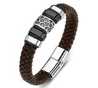 Personalised Gifts Men's Bracelets with Engraving Woven Festival Bracelets Brown B Stainless Steel with Magnetic Clasp Length 18.5 cm, 18.5 Centimeters, Faux, Without Zirconia