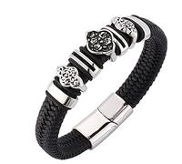 Personalised Gifts Pair of Bracelets, Men's Bracelet Engraved Flowers Bracelet for Men Wrist Chain Stainless Steel with Magnetic Clasp, Length 18.5 cm, Faux,