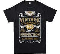 Personalised Made in 1965 Vintage T-Shirt, Born 1965 Birthday Age Year Gift Top Black T-Shirt Black XXL