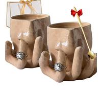 Personality Nose Picking Ceramic Storage Cup, Multifunctional Creative Elegant Jewelry Cosmetics Tray, Art Mug as Artwork for Friends for Home Office Desk Decor (Cup+Holder *2)