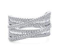 Personaliza Anillo de Cóctel de Declaración Ancha de 4 Filas con Estilo Art Deco Pavé AAA CZ Crossover Criss Cross de Imitación Apilable para Mujeres, Chapado en Rodio Plateado Personalizable.