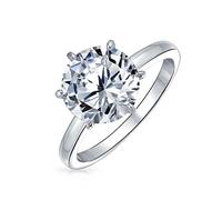 Personaliza Anillo de Compromiso Clásico Atemporal de Circonita Cúbica 3CT AAA CZ Montura de 6 Garras Corte Brillante Redondo Solitario para Mujer Banda Delgada de 2MM .925 Plata de Ley Personalizable