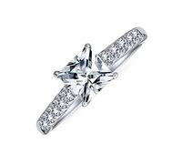 Personaliza Anillo de Compromiso Solitario Clásico Atemporal Simple de 1.5CT AAA CZ Corte Princesa Cuadrado para Mujer en Plata de Ley .925 con Banda de Piedras Laterales Pavé de Circonita Cúbica