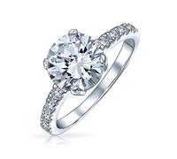 Bling Jewelry Personalizar 4Ct Aaa Cz Ronda Brillante Solitario Anillo De Compromiso Para La Mujer .925 Plata Esterlina Cubic Zirconia Pave Piedra Lateral 2Mm Banda Personalizable