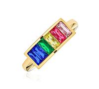 Personaliza El Anillo De Acero Inoxidable Dorado Con Piedras De Colores En Forma De Princesa Cuadrada Grabado Con El Arcoíris De La Comunidad LGBTQ Unisex Y Ajustable A Medida De 6 MM Para Parejas