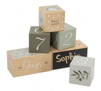 Personalizable juego de bloques de hitos verde oliva - cubos de madera con números y motivos - para bebés a partir de 24 meses - para recién nacidos y bebés - personalizado con nombre - Label Label