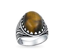Personalizada Hombres Animal Wolf Claw Set Grande Oval Gemstone Marrón Ojo De Tigre Signet Declaración Collar Llamativo Para Hombres Oxidado .925 Plata Hecho A Mano En Turquía Personalizable