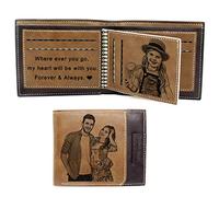 Personalizadas con Foto Carteras,Billeteras Triples Grabada Plegable Regalo para Familia (Marrón)