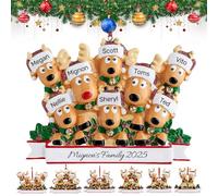 Personalizadas Navidad Decoración 2025 - Colgante Personalizado de Adorno Navideño de Reno, Adornos Navidad Colgante de Resina para Familia de 2/3/4/5/6/7/8, Decoración para Regalar Familiares