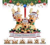 Personalizadas Navidad Decoración 2025 - Colgante Personalizado de Adorno Navideño de Reno, Adornos Navidad Colgante de Resina para Familia de 2/3/4/5/6/7/8, Decoración para Regalar Familiares