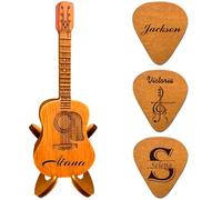 Personalizado Guitar Pick Holder, Custom Guitar Picks y Guitar Pick Case puede ser grabado, de madera acústica Guitar Pick Case Regalos para Músicos. (Incluye 3 PCS Guitar Pick)