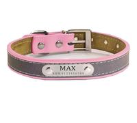 Personalizados Pensativo Collares de Cuero para Perros con Placa de Identificación Grabada Personalizada, Collares Acolchados Grabados con Nombre y Número de Teléfono Ajustables (Rosa XXL)