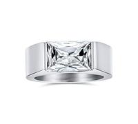 Personalizar Geométrico Simple 4Ctw Rectangular Zafiro Azul Simulado O Claro Zirconia Cúbico Corte Esmeralda Aaa Cz Anillo De Compromiso De Declaración Para Hombres Acero Inoxidable Tono Plata