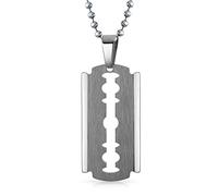 Personalizar Hip Hop Punk Rock Biker Gran Hoja De Afeitar Etiqueta De Perro Colgante Collar Para Hombres De Plata Tono De Acero Inoxidable De 20 Pulgadas De Cadena De Bolas Personalizable