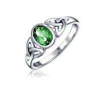 Personalizar La Amistad Bff Sorority Hermana Nudo Celta Triquetra Anillo De Promesa Para Mujeres Adolescentes Oval Verde Simulado Esmeralda .925 Plata De Ley Grabado A Medida