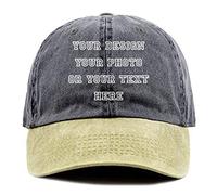 Personalizar su diseño texto Logo Vintage lavado personalizado Unisex ajustable Denim Hat Gorra de béisbol, Negro&Amarillo, Medium
