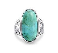 Personalizar Sudoeste Estilo Boho Cúpula Grande Cabujón Ovalado Piedras Preciosas Bisel Conjunto Azul Turquesa Occidental Declaración Anillo Filigrana De Desplazamiento De La Banda 925 Plata Esterlina