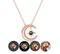 Personalize - Collar con foto con foto "I Love You", plata de ley, 100 idiomas, colgante de luna creciente con foto para mujer, joyería de luna, regalos románticos para el día de San Valentín para