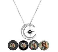 Personalize - Collar con foto con foto "I Love You", plata de ley, 100 idiomas, colgante de luna creciente con foto para mujer, joyería de luna, regalos románticos para el día de San Valentín para
