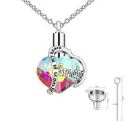 Personalize - Collar de cremación con colgante de urna con forma de corazón de arco iris, joyería conmemorativa, cenizas, mariposa morada, talla única, como se describe, como se describe