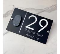 Personalized Design Customizable 3D Laser-Cut House Number Sign with Doorbell Weatherproof Modern Address Plaque for Home Apartment, Hotel, Porch & Yard - Durable Outdoor Address Plaque (Black white)