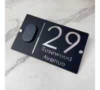 Personalized Design Customizable 3D Laser-Cut House Number Sign with Doorbell Weatherproof Modern Address Plaque for Home Apartment, Hotel, Porch & Yard - Durable Outdoor Address Plaque (Black silver)