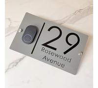 Personalized Design Customizable 3D Laser-Cut House Number Sign with Doorbell Weatherproof Modern Address Plaque for Home Apartment, Hotel, Porch & Yard - Durable Outdoor Address Plaque (Gray black)