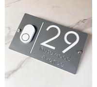 Personalized Design Customizable 3D Laser-Cut House Number Sign with Doorbell Weatherproof Modern Address Plaque for Home Apartment, Hotel, Porch & Yard - Durable Outdoor Address Plaque (Gray white)