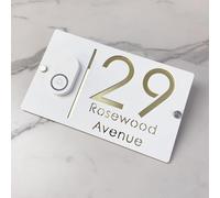 Personalized Design Customizable 3D Laser-Cut House Number Sign with Doorbell Weatherproof Modern Address Plaque for Home Apartment, Hotel, Porch & Yard - Durable Outdoor Address Plaque (White gold)