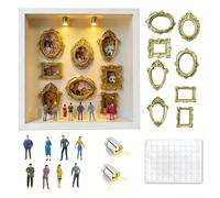 Personalized DIY Photo Family Memory Display Case,Caja de Siluetas para Mini Museo DIY,Cajas Marcos Fotos Museo En Miniatura mit 8 Mini Bilderrahmen,8 Figuren und 2 Lampen,für Jubiläg,Geschenk