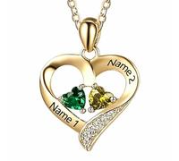 Personalized Double Heart Birthstones Necklace with Name, Custom Name Necklace with Heart Pendant, Mother's Day for Mom, Wife & Grandma