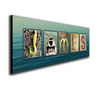 Personalized Fishing Name Alphabet Art - Perfect for The Man cave Office or Boy's Room. (Block Mount - 6.5 x 18)
