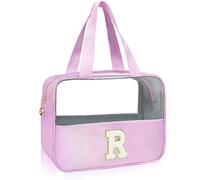 Personalized Initial Clear Makeup Bag Purple Cosmetic Bag Set Large Travel Toiletry Bag, Cute Clear Make Up Bags Organizer Bag for Girlfriend Teacher Gifts Teen Girl Gifts Trendy Stuff R（Purple)