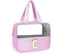 Personalized Initial Clear Makeup Bag Purple Cosmetic Bag Set Large Travel Toiletry Bag, Cute Clear Make Up Bags Organizer Bag for Girlfriend Teacher Gifts Teen Girl Gifts Trendy Stuff C（purple）