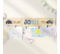 Personalized Monster Truck Kids Art Display Sign - “Look What I Made” Wall Hanging with Custom Name, Wooden Artwork Holder for Kids Room, Nursery & Playroom Decor, Gift for Baby Boy & Toddler