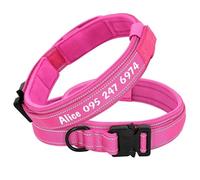 Personalized Outdoor Reflective Dog Training Hunting Collar Military Tactical Sheepdog Labrador Collar with Handle,Rosa,l
